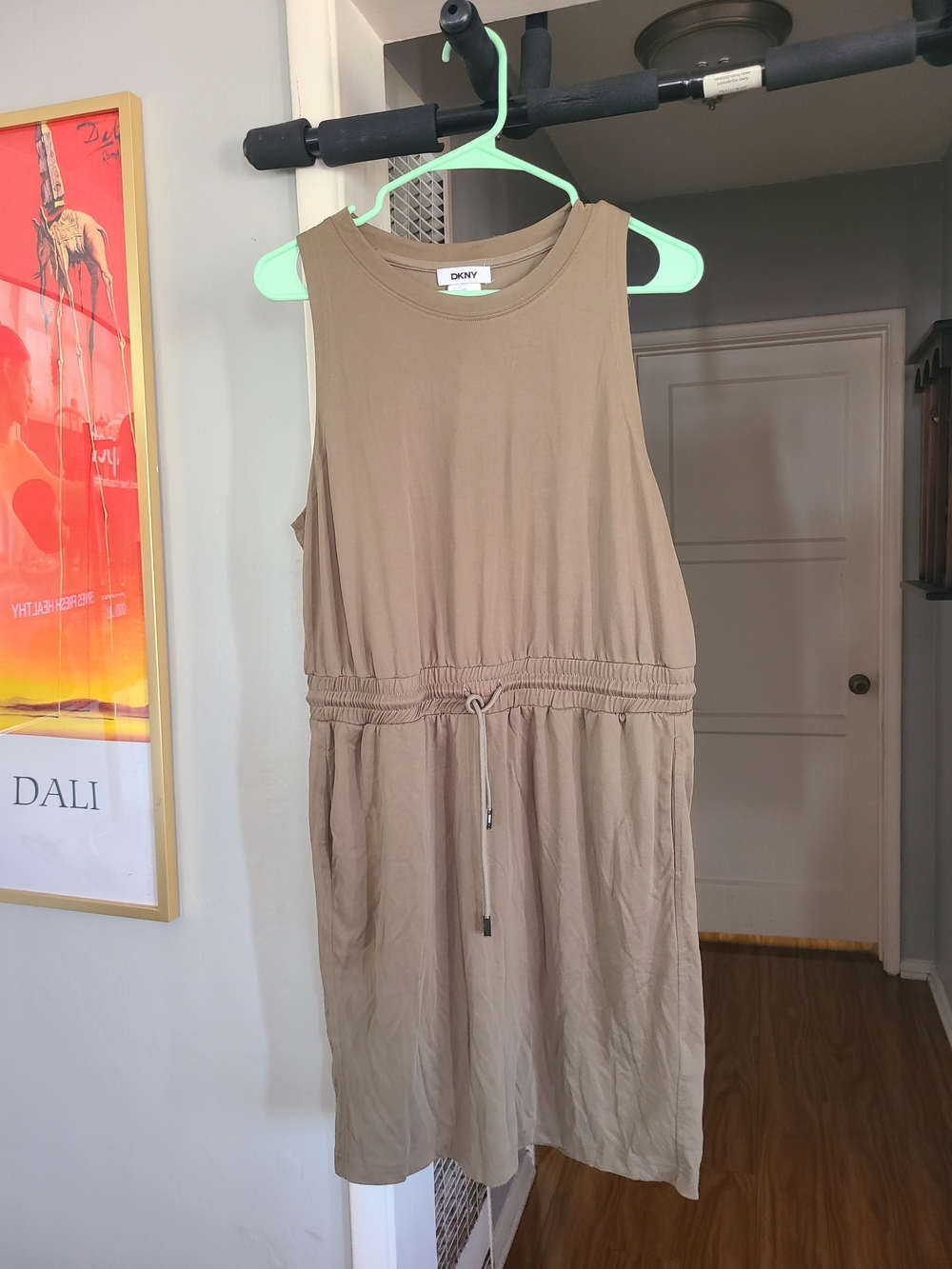 DKNY Sleeveless Drawstring Waist Dress in Taupe